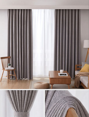 Samt-Leinen helles Grey Blackout Curtain Double Layer einfacher Ring Style