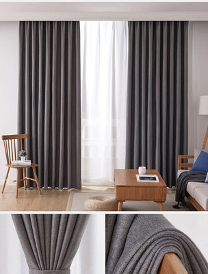 Samt-Leinen helles Grey Blackout Curtain Double Layer einfacher Ring Style